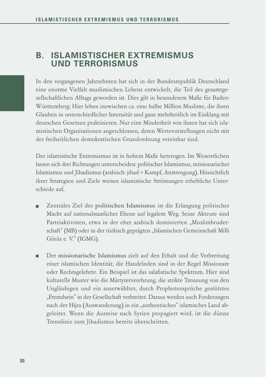 Seite 30 des Verfassungsschutzbericht 2016 Baden-Württemberg