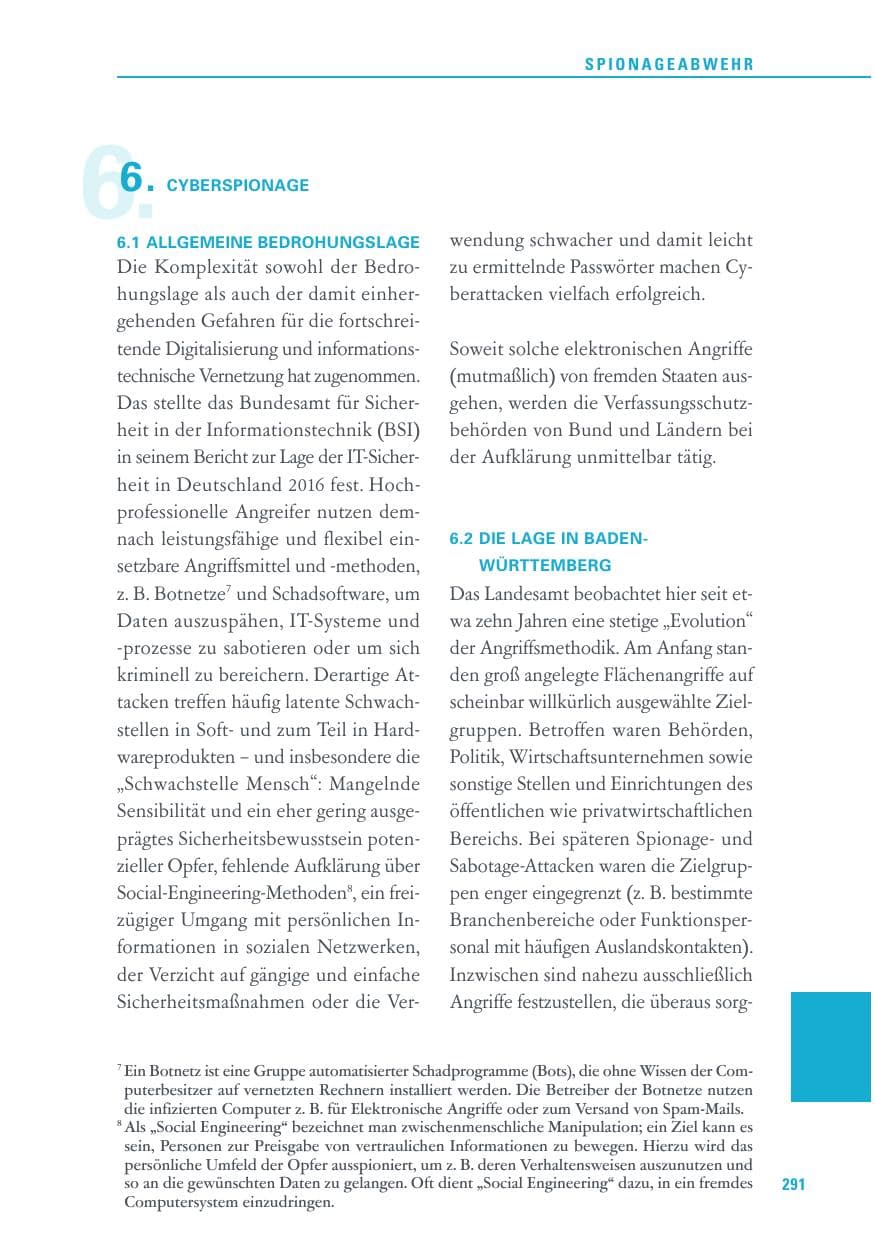 Seite 291 des Verfassungsschutzbericht 2016 Baden-Württemberg