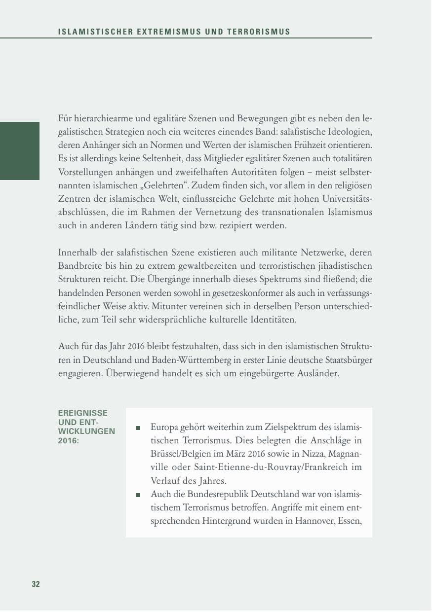 Seite 32 des Verfassungsschutzbericht 2016 Baden-Württemberg
