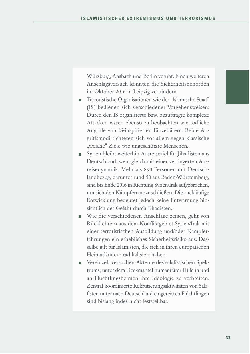 Seite 33 des Verfassungsschutzbericht 2016 Baden-Württemberg