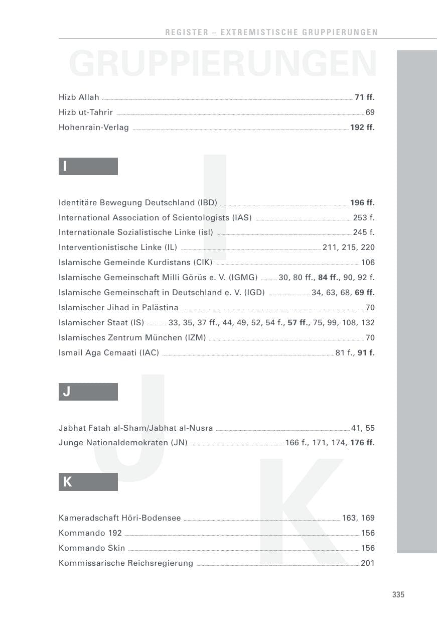 Seite 335 des Verfassungsschutzbericht 2016 Baden-Württemberg