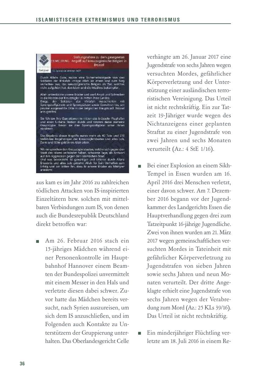Seite 36 des Verfassungsschutzbericht 2016 Baden-Württemberg