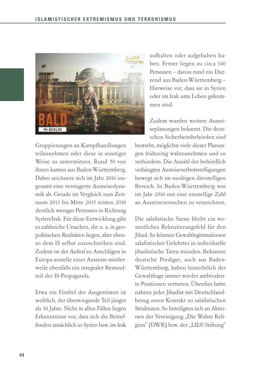 Seite 44 des Verfassungsschutzbericht 2016 Baden-Württemberg