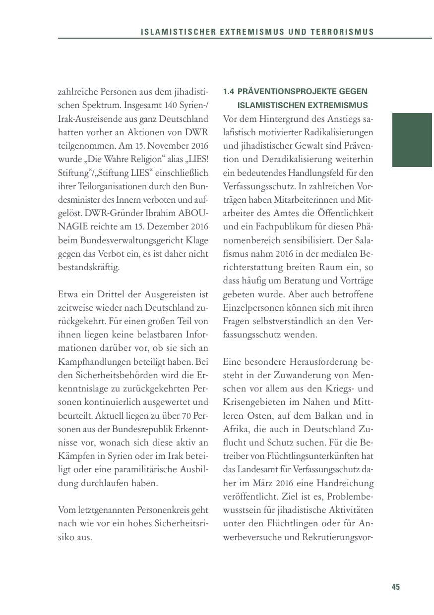 Seite 45 des Verfassungsschutzbericht 2016 Baden-Württemberg