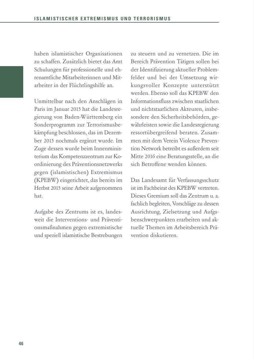 Seite 46 des Verfassungsschutzbericht 2016 Baden-Württemberg