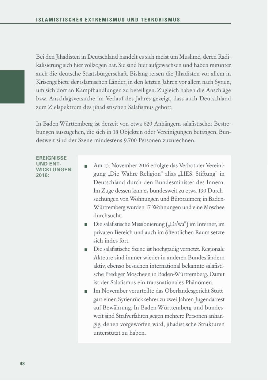 Seite 48 des Verfassungsschutzbericht 2016 Baden-Württemberg