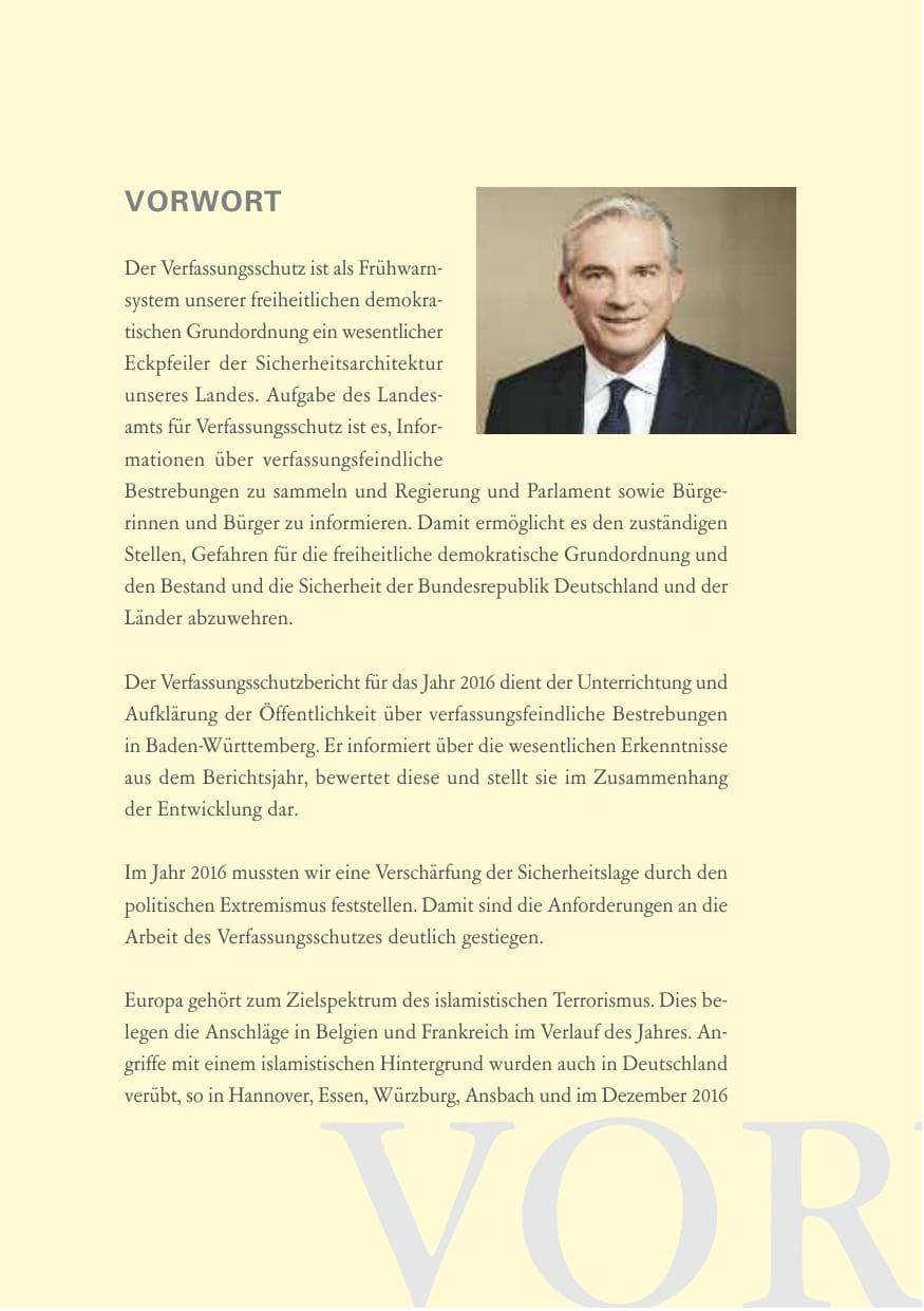 Seite 6 des Verfassungsschutzbericht 2016 Baden-Württemberg