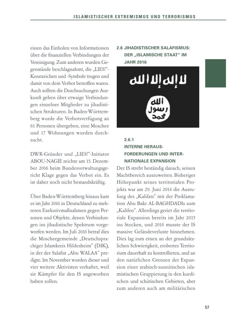 Seite 57 des Verfassungsschutzbericht 2016 Baden-Württemberg