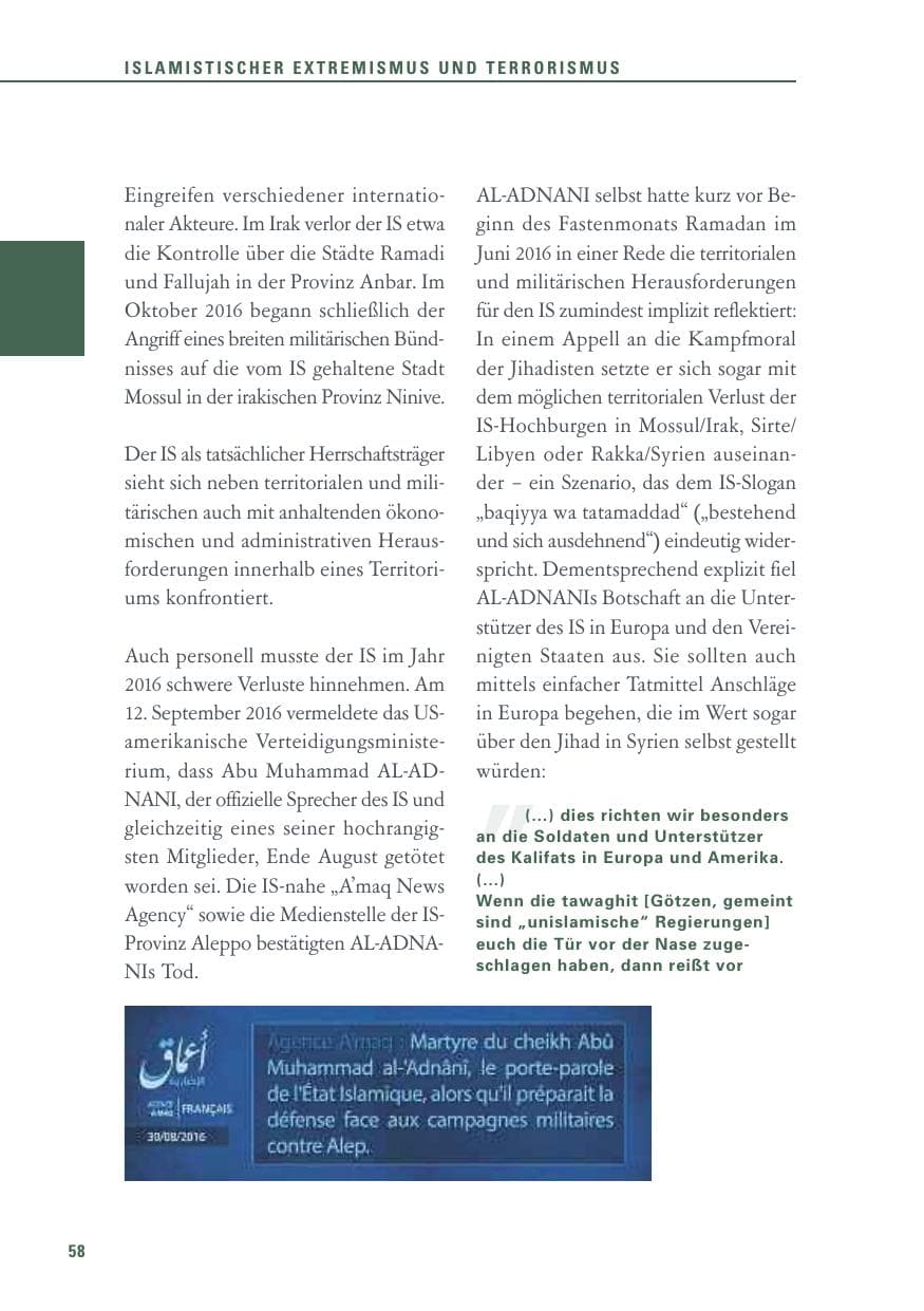 Seite 58 des Verfassungsschutzbericht 2016 Baden-Württemberg