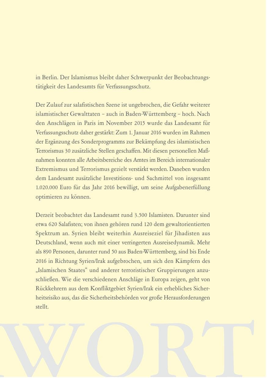 Seite 7 des Verfassungsschutzbericht 2016 Baden-Württemberg