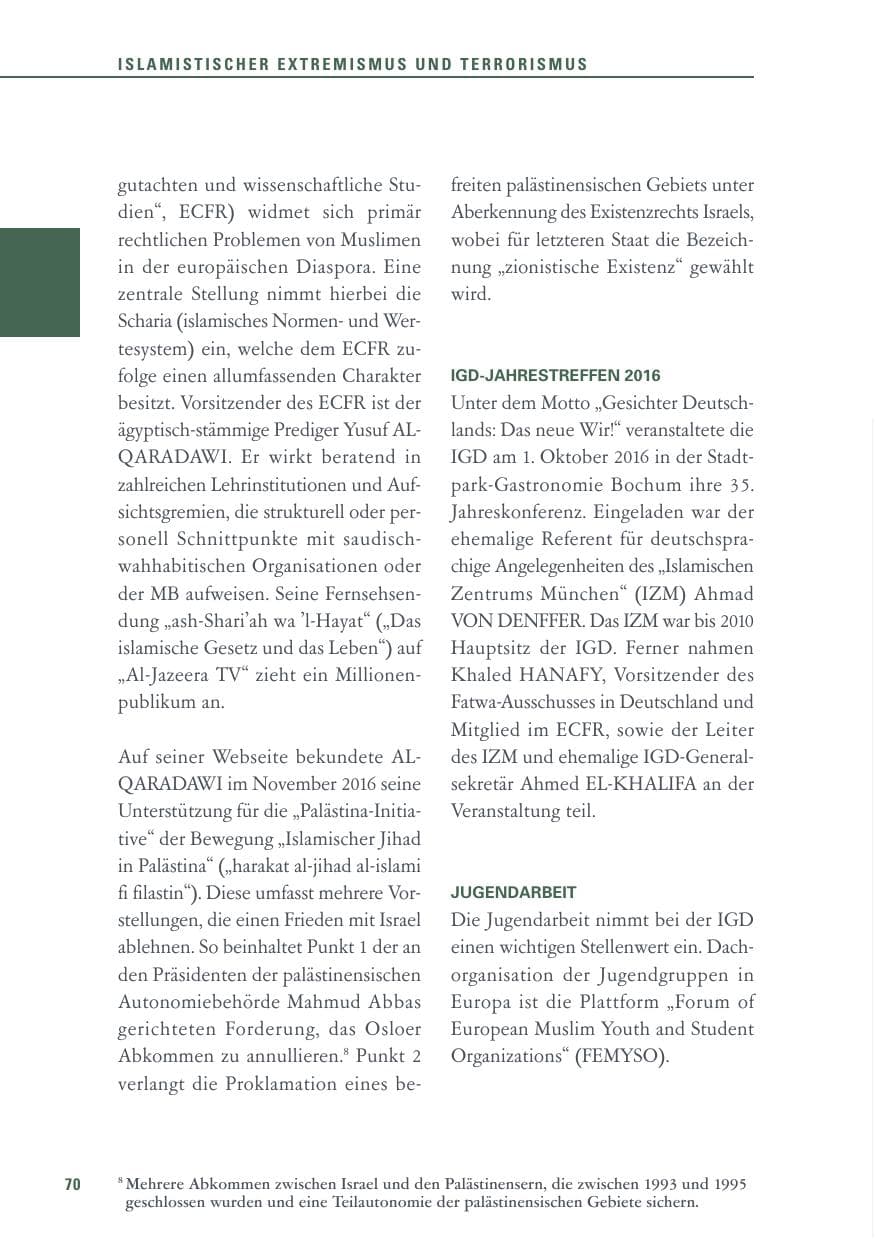 Seite 70 des Verfassungsschutzbericht 2016 Baden-Württemberg
