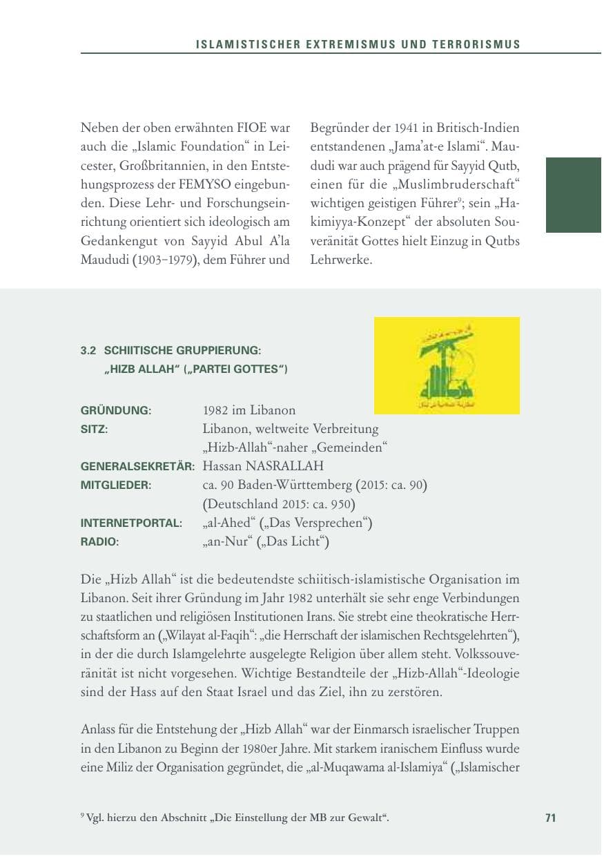 Seite 71 des Verfassungsschutzbericht 2016 Baden-Württemberg