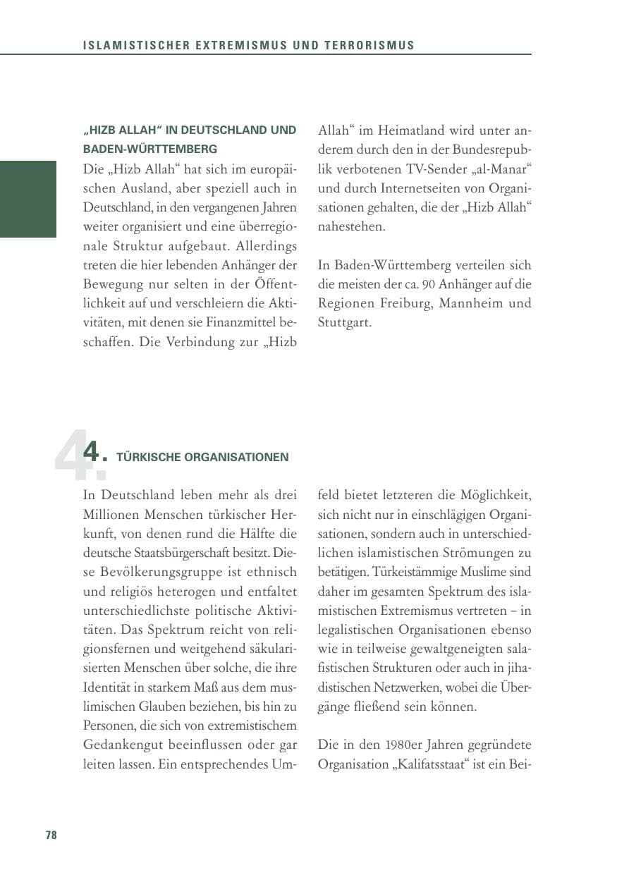 Seite 78 des Verfassungsschutzbericht 2016 Baden-Württemberg