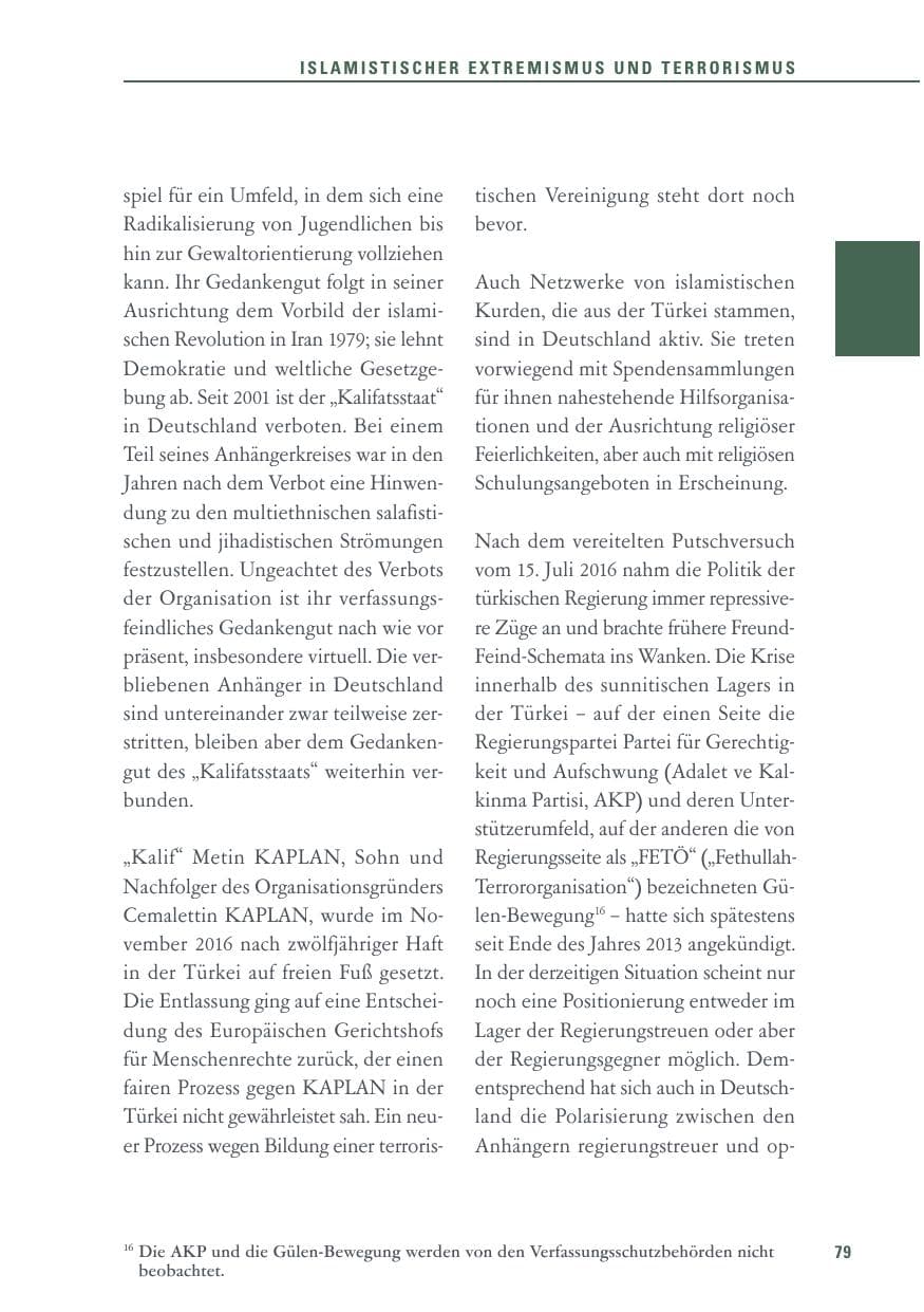 Seite 79 des Verfassungsschutzbericht 2016 Baden-Württemberg