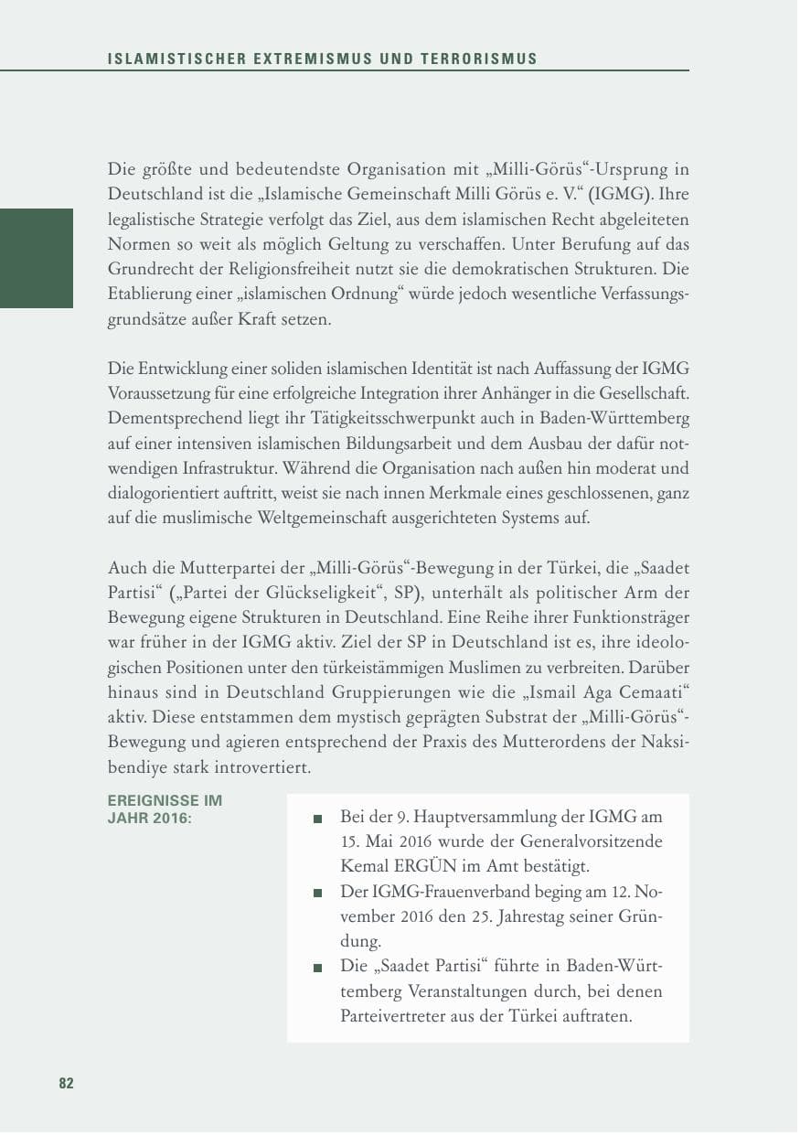 Seite 82 des Verfassungsschutzbericht 2016 Baden-Württemberg