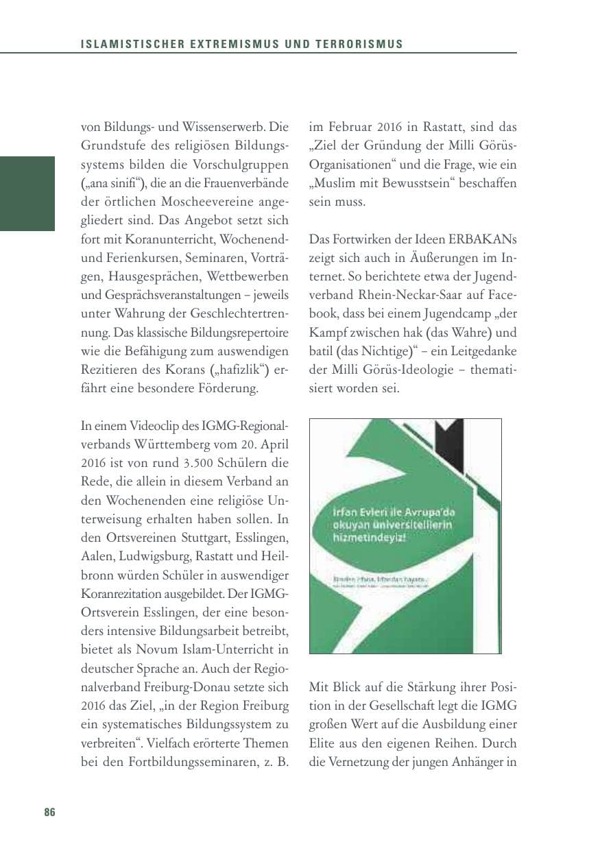 Seite 86 des Verfassungsschutzbericht 2016 Baden-Württemberg