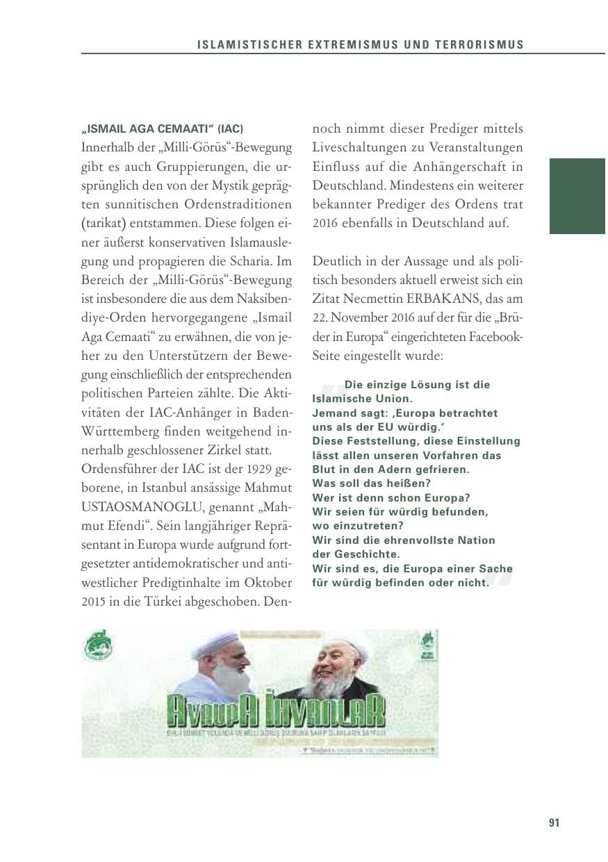 Seite 91 des Verfassungsschutzbericht 2016 Baden-Württemberg