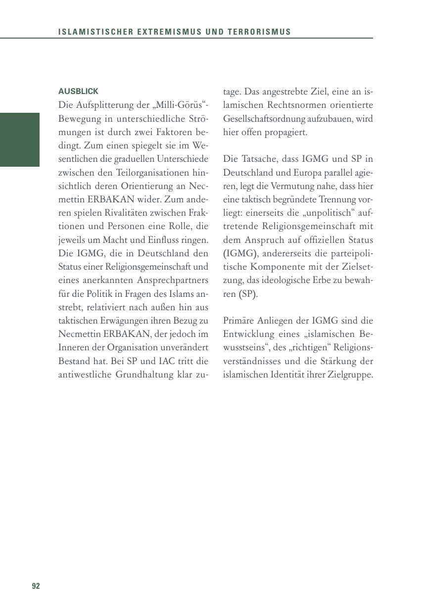 Seite 92 des Verfassungsschutzbericht 2016 Baden-Württemberg