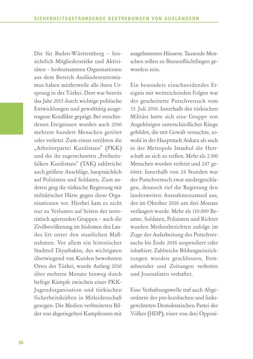 Seite 98 des Verfassungsschutzbericht 2016 Baden-Württemberg