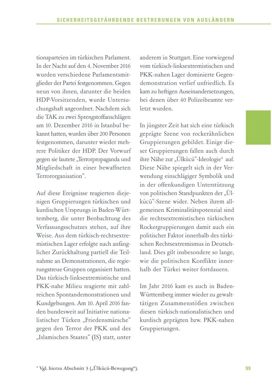 Seite 99 des Verfassungsschutzbericht 2016 Baden-Württemberg