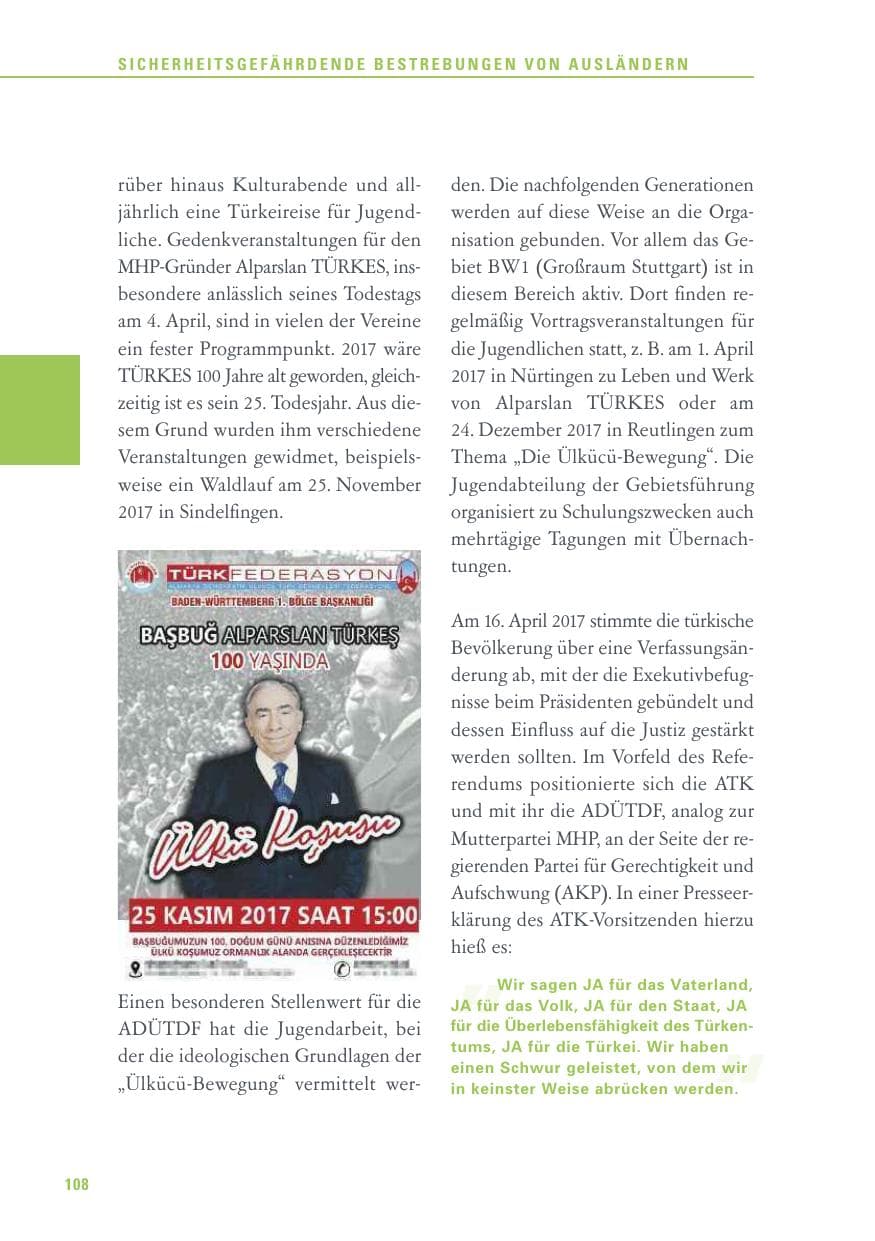 Seite 108 des Verfassungsschutzbericht 2017 Baden-Württemberg