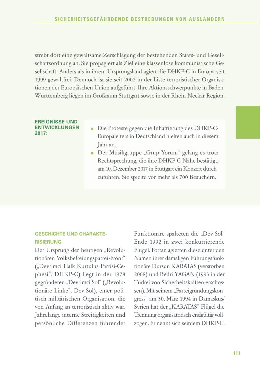 Seite 111 des Verfassungsschutzbericht 2017 Baden-Württemberg