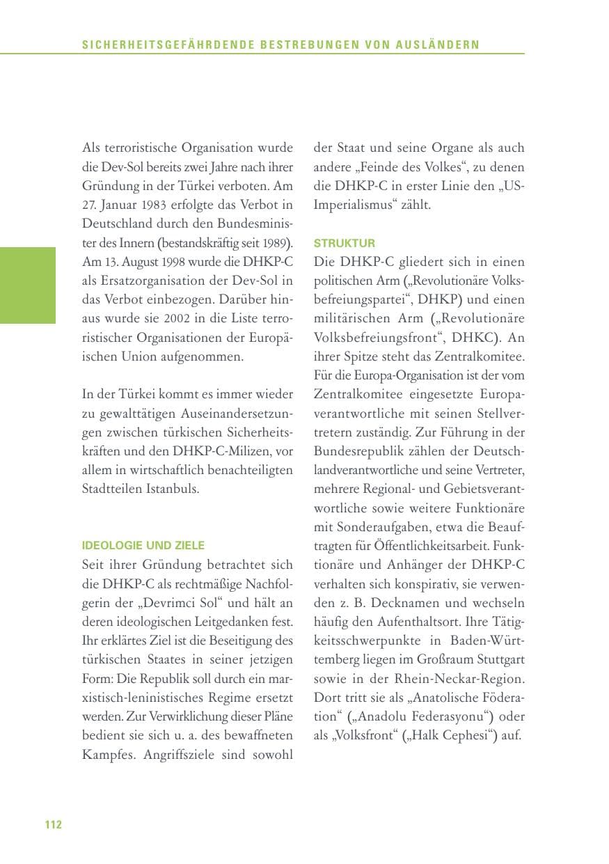 Seite 112 des Verfassungsschutzbericht 2017 Baden-Württemberg