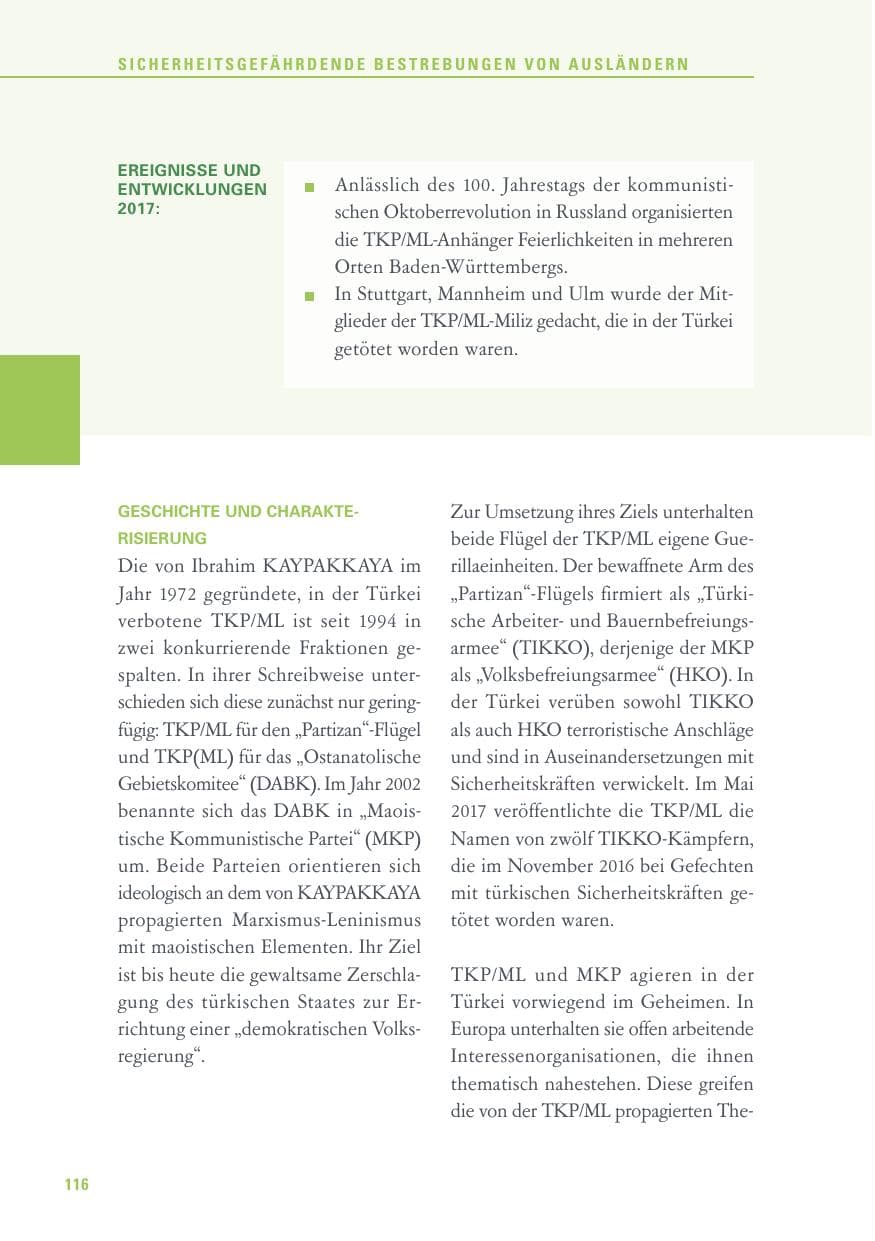 Seite 116 des Verfassungsschutzbericht 2017 Baden-Württemberg