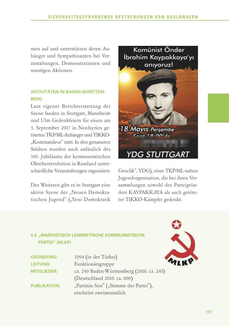 Seite 117 des Verfassungsschutzbericht 2017 Baden-Württemberg