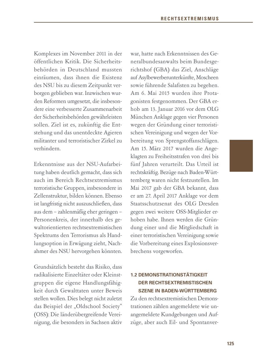 Seite 125 des Verfassungsschutzbericht 2017 Baden-Württemberg