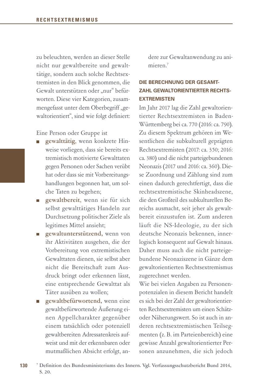 Seite 130 des Verfassungsschutzbericht 2017 Baden-Württemberg
