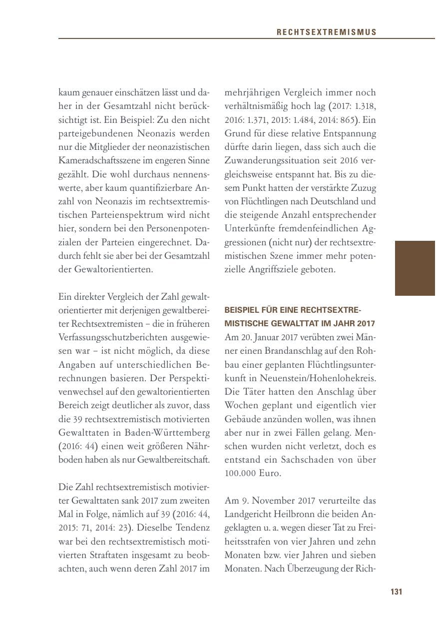 Seite 131 des Verfassungsschutzbericht 2017 Baden-Württemberg