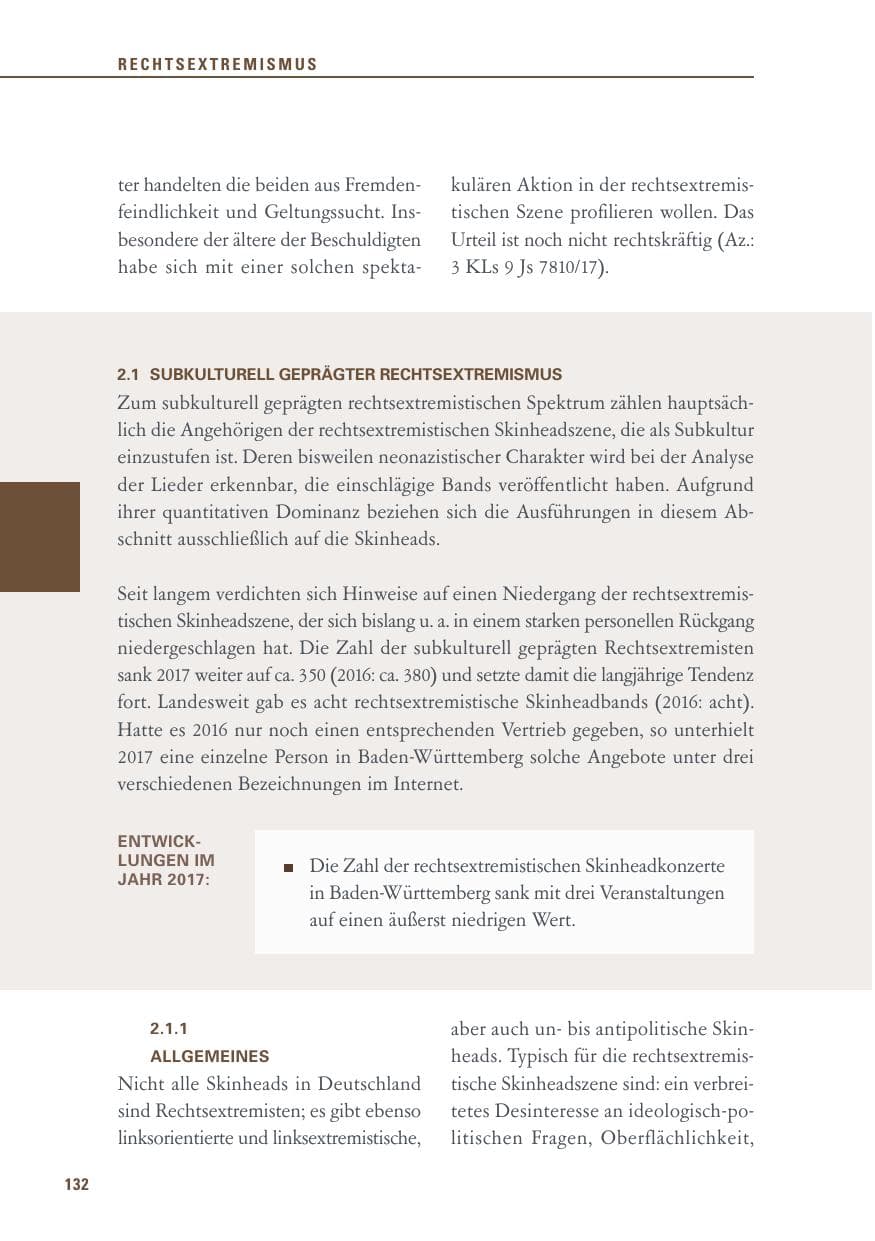 Seite 132 des Verfassungsschutzbericht 2017 Baden-Württemberg
