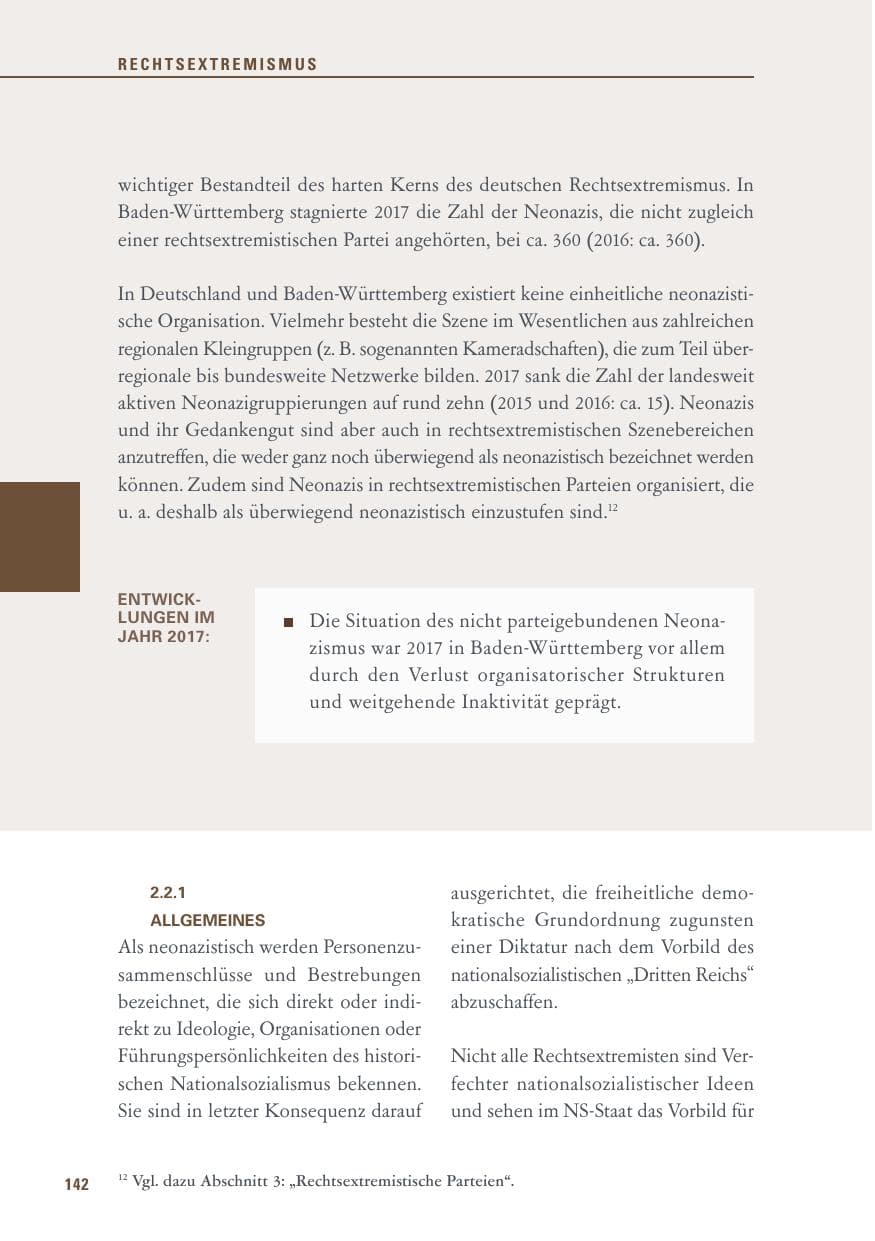 Seite 142 des Verfassungsschutzbericht 2017 Baden-Württemberg