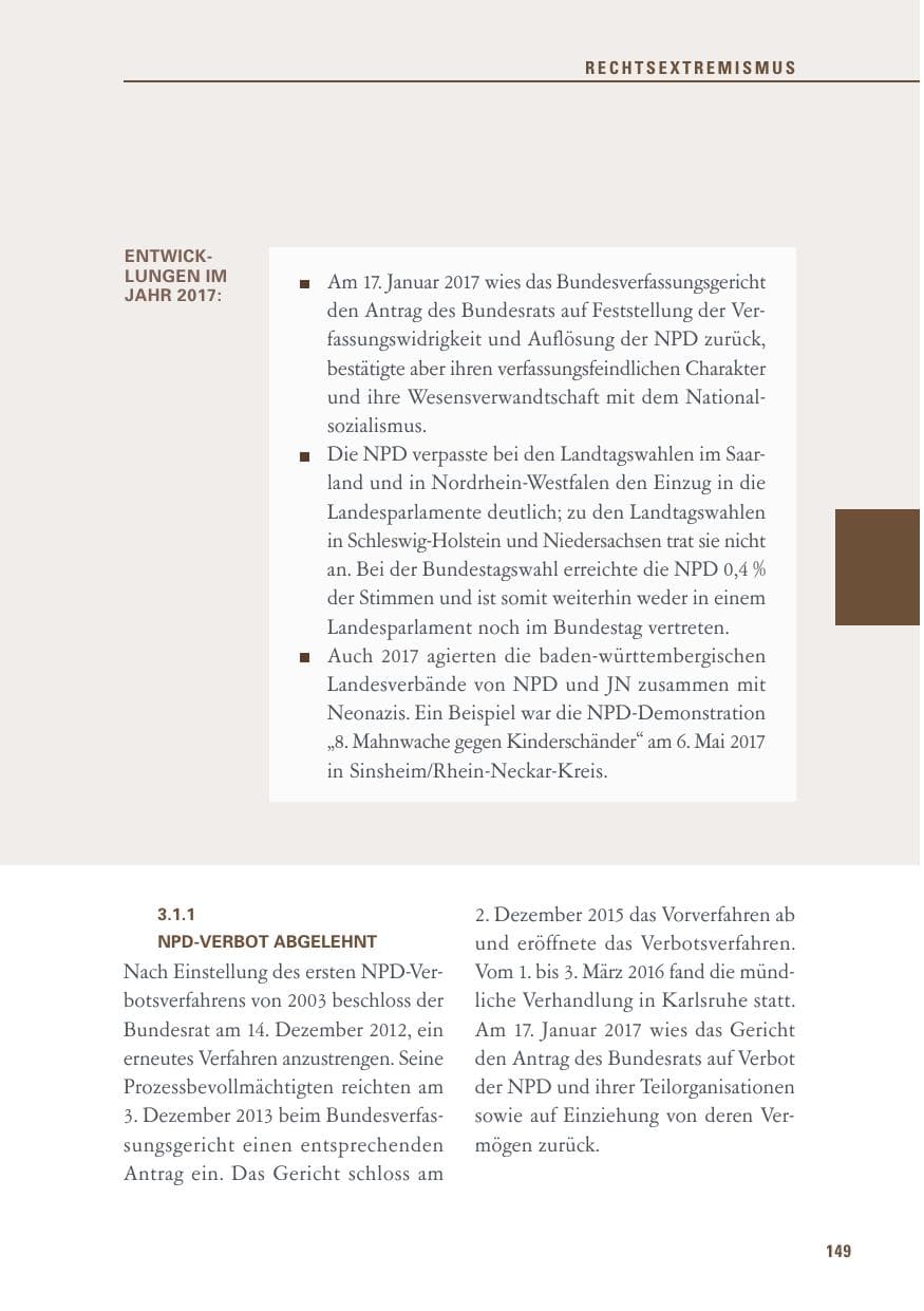 Seite 149 des Verfassungsschutzbericht 2017 Baden-Württemberg