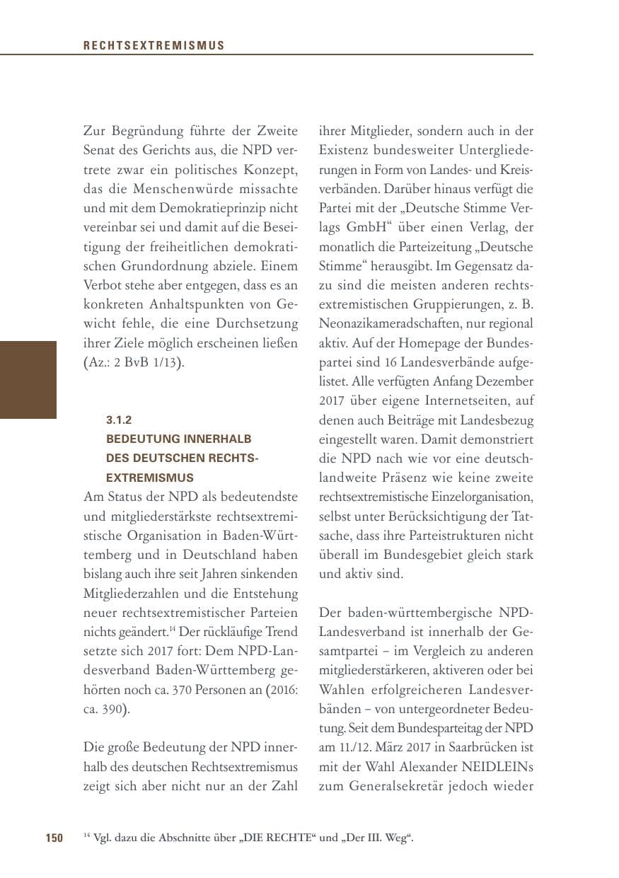 Seite 150 des Verfassungsschutzbericht 2017 Baden-Württemberg
