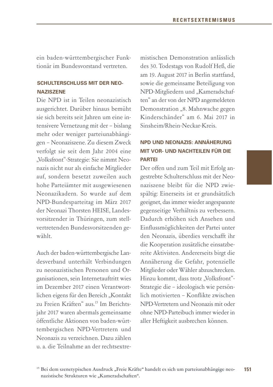 Seite 151 des Verfassungsschutzbericht 2017 Baden-Württemberg