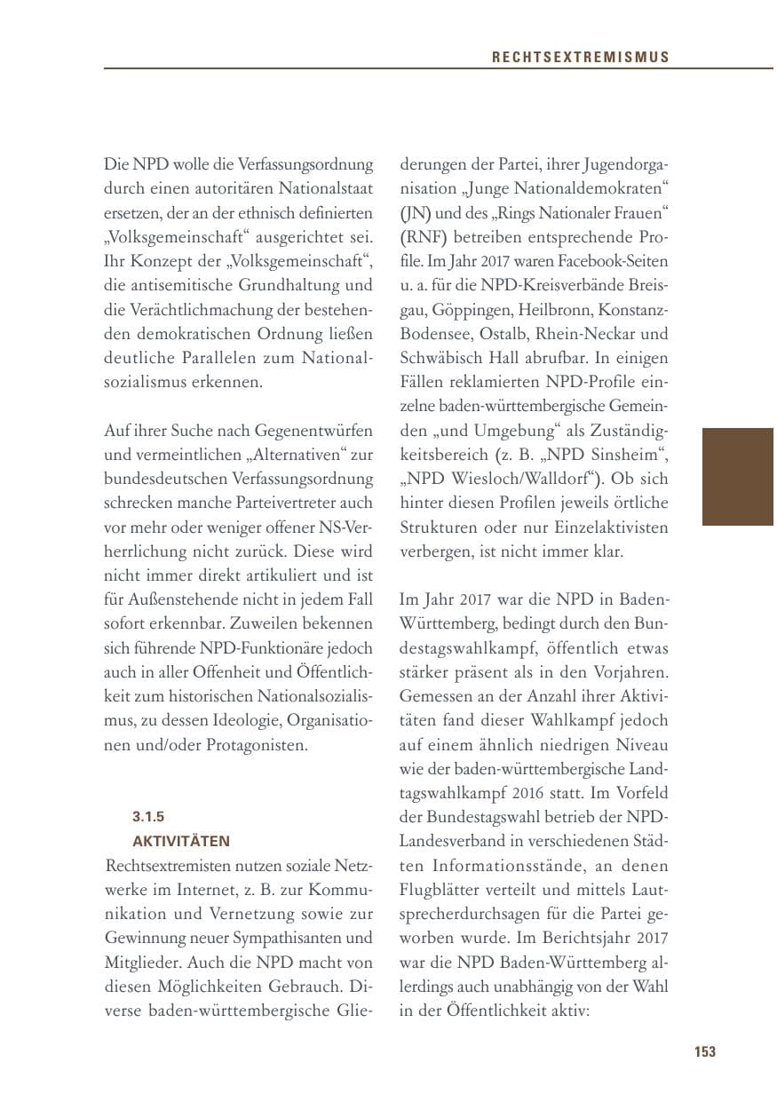 Seite 153 des Verfassungsschutzbericht 2017 Baden-Württemberg