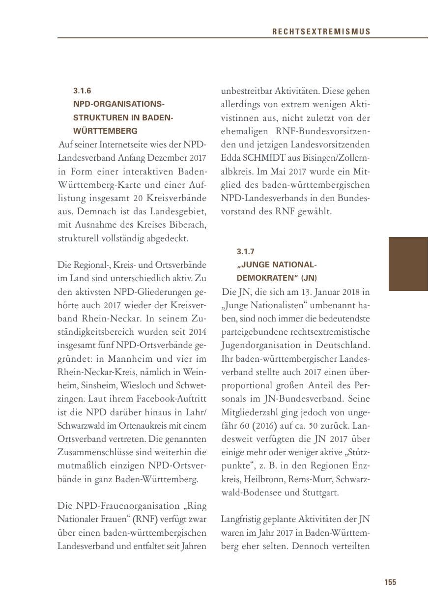 Seite 155 des Verfassungsschutzbericht 2017 Baden-Württemberg