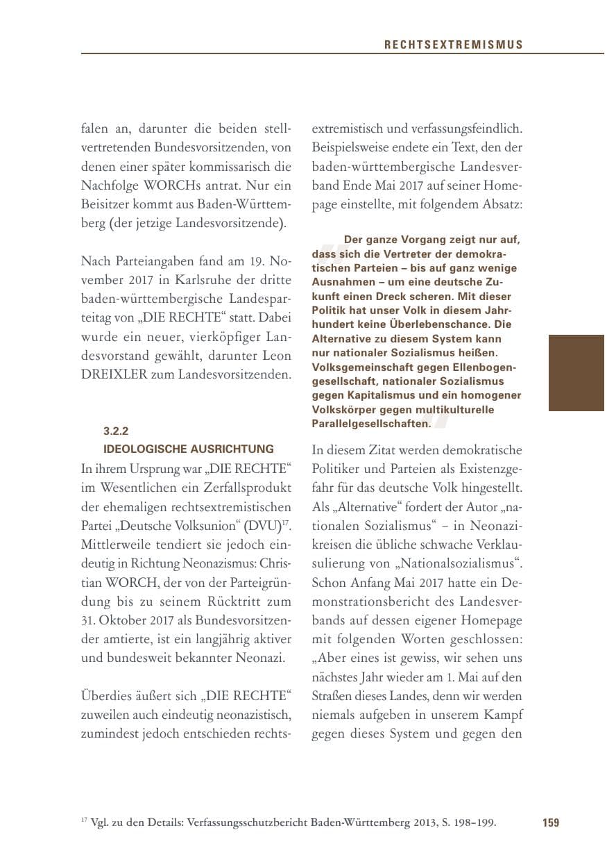 Seite 159 des Verfassungsschutzbericht 2017 Baden-Württemberg