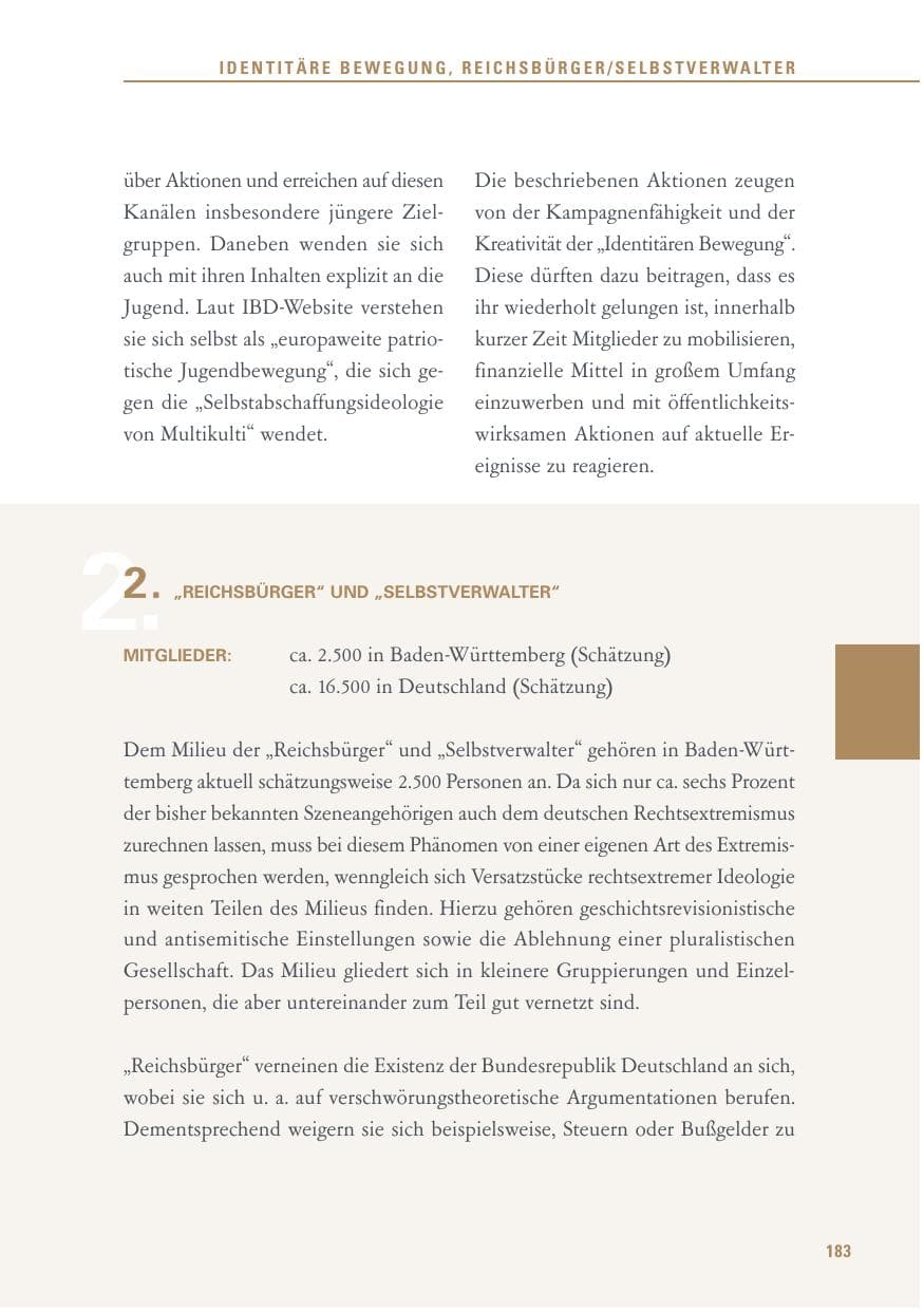 Seite 183 des Verfassungsschutzbericht 2017 Baden-Württemberg