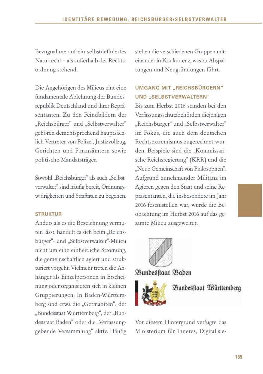 Seite 185 des Verfassungsschutzbericht 2017 Baden-Württemberg