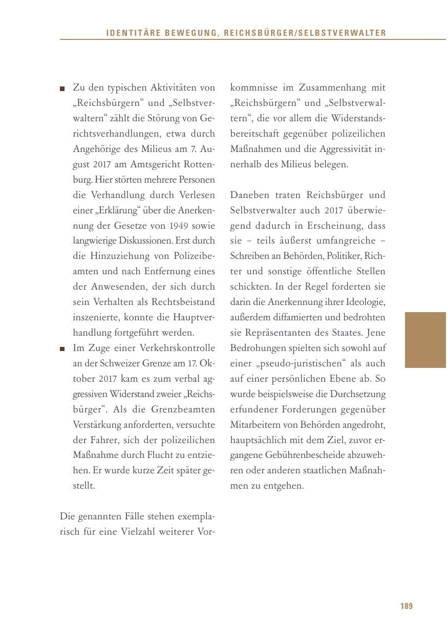 Seite 189 des Verfassungsschutzbericht 2017 Baden-Württemberg