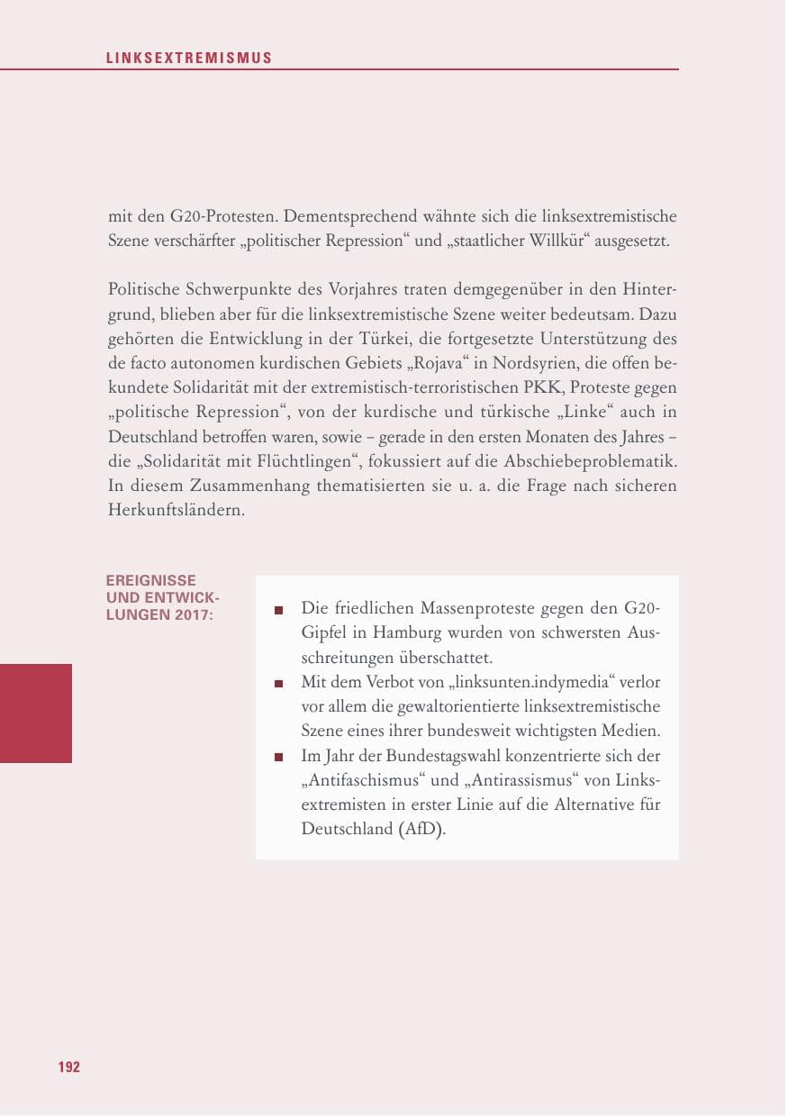 Seite 192 des Verfassungsschutzbericht 2017 Baden-Württemberg