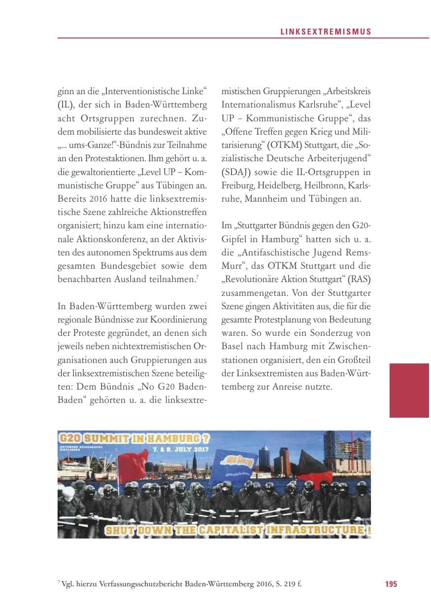Seite 195 des Verfassungsschutzbericht 2017 Baden-Württemberg