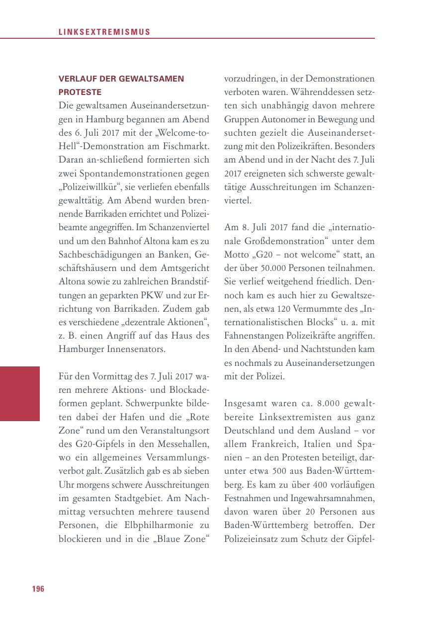 Seite 196 des Verfassungsschutzbericht 2017 Baden-Württemberg