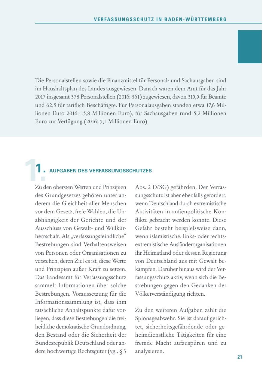 Seite 21 des Verfassungsschutzbericht 2017 Baden-Württemberg