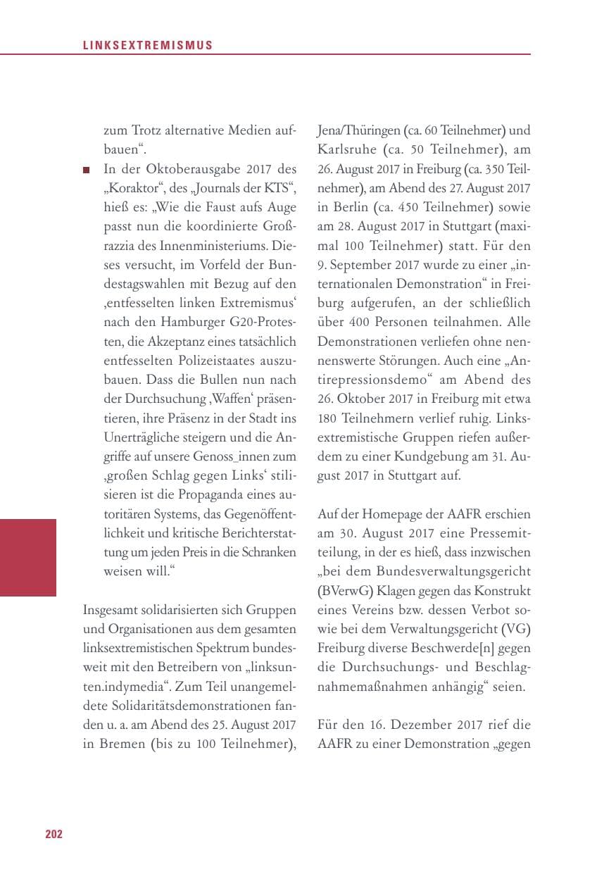 Seite 202 des Verfassungsschutzbericht 2017 Baden-Württemberg