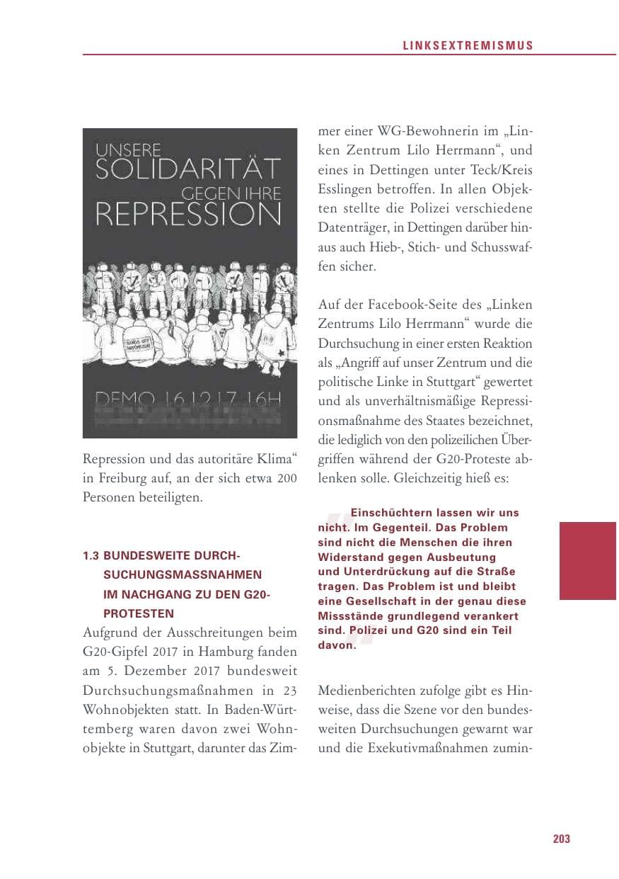 Seite 203 des Verfassungsschutzbericht 2017 Baden-Württemberg
