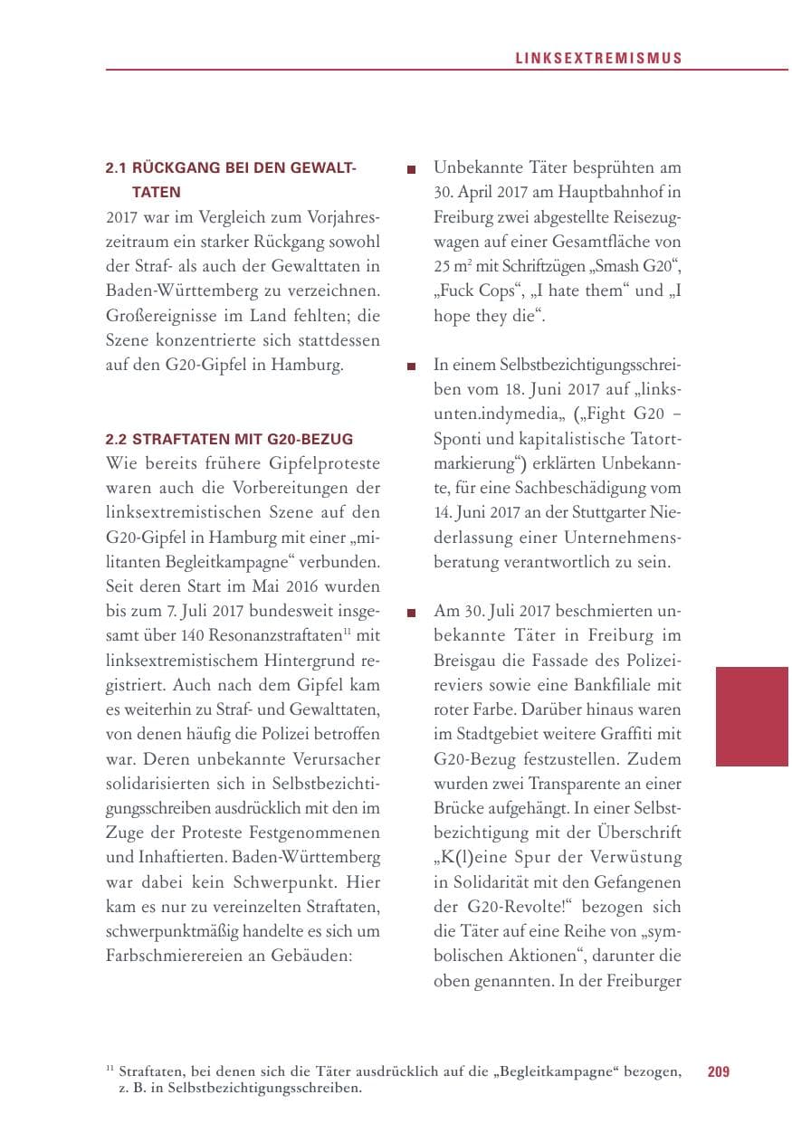 Seite 209 des Verfassungsschutzbericht 2017 Baden-Württemberg